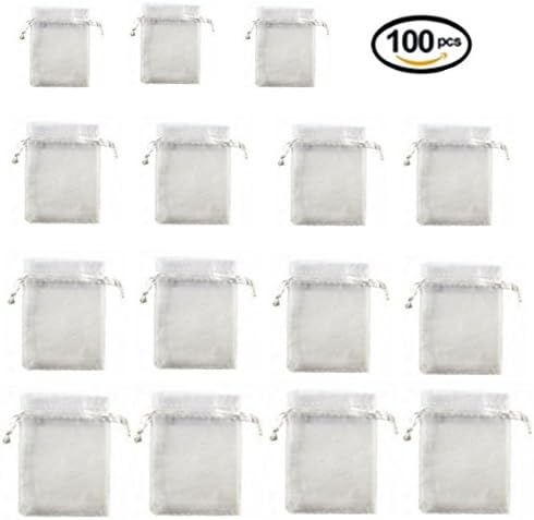 100 Pieces Transparent Bags Satin Drawstring Organza Pouch Watch Bags Gift Bags Wedding Party Favour Jewellery Packing Pouches (810, White)