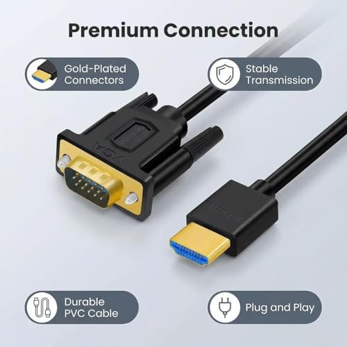 SHULIANCABLE HDMI to VGA Cable, Gold Plated Adapter Cable (Male to Male) Compatible with Laptop, PC, Monitor, Projector, HDTV (1M)