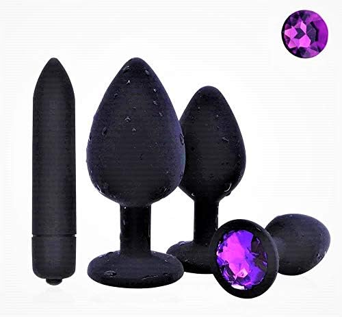 Giosefu 72-4Pcs Trainer Kit-Bûtt Pl'ugs Beads Purple gems on The Back Massage Toys (Purple)