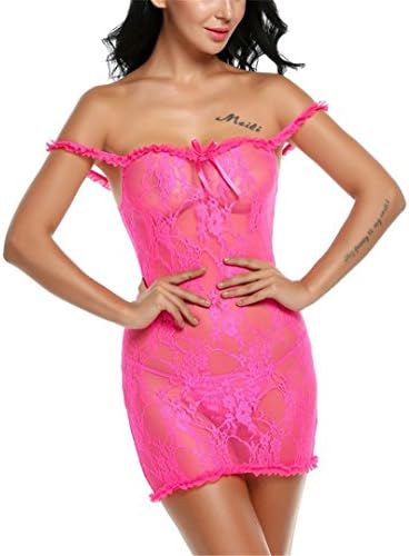 Women Lingerie Erotic Hot Dress Babydoll Off Shoulder Sheer Floral Lace Porn Sex Sleepwear Nightwear Underwear L3