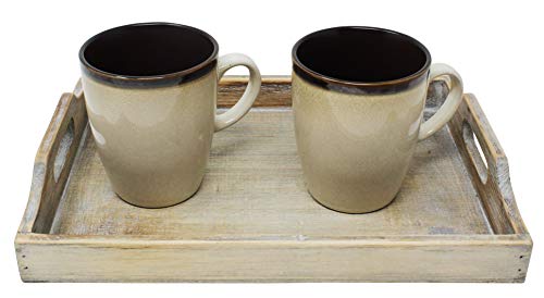 Vintage Rustic Torched Wood Country Nesting Breakfast Trays – White Washed Tray Set For Serving Breakfast, Coffee, Lunch, or Dinner – 3 Piece