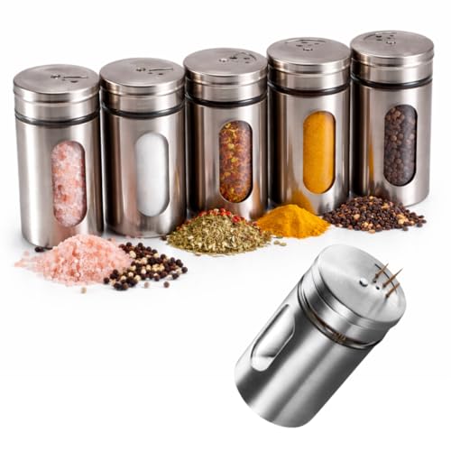 Kit 6 Porta Temperos Inoxdável com Vidro 120ml Tampa Giratória 3 Níveis Hermético Saleiro Pimenteiro Paliteiro Porta Condimentos para Cozinha e Churrasco