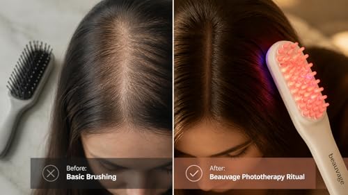 BEAUVAGE LED Hair Therapy Comb with Red & Blue LED light scalp treatment & vibration massage | Hair Fall control | Scalp Massage | Portable & Detangling | For Men & Women (unisex) | For All Hair Type