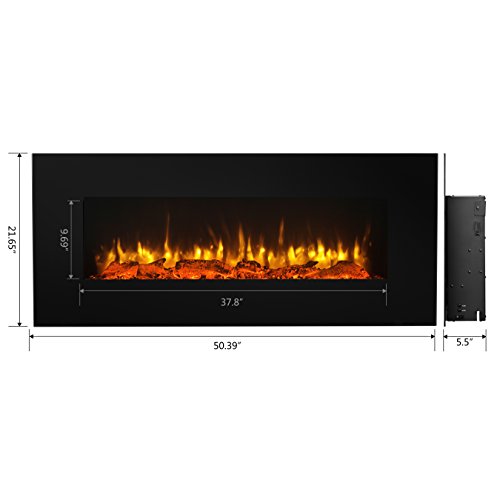 PuraFlame Serena 50 Inches Wall Mounted Linear Electric Fireplace, Log Set, Remote Control, 1500W, Black