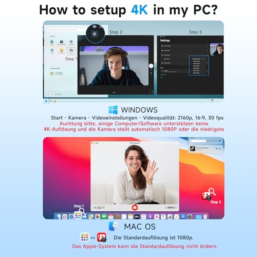 AOC Webcam 4K Ultra HD, Webcam with Microphone & Lens Cover, PC Camera Plug & Play, 99° View, Auto Focus, Web Cam Compatible with Zoom/Teams/Skype, for Home Office, Streaming, FaceTime, Black