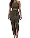 HUUSA Women's Summer Club Slit Maxi Skirt Set Fashion Nova Dresses Sleeveless Crewneck High Waist 2 Piece Long Dress Olive L