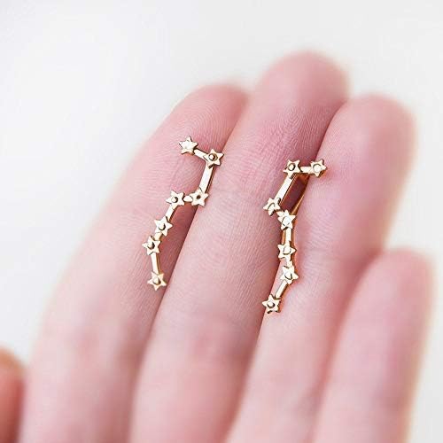 Constellation earrings, YELLOW GOLD SOLID, star ear climber.