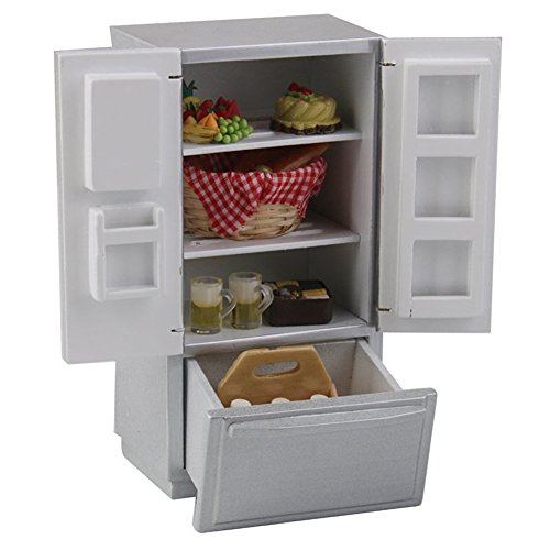 TOOGOO(R) 1:12 Dollhouse Kitchen Miniature Wooden Fridge Refrigerator (Silver)