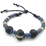 KONOV Mens Womens Ceramic Rope Bracelet, Tribal, Fit 7-9 inch Adjustable, Blue Black