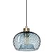 Casamotion Pendant Lighting Handblown Glass Drop ceiling lights, Rustic Hanging Light Blue Seeded Glass with black sand powder, Brushed Brass Finish