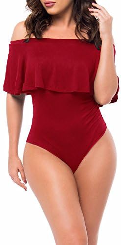Gabria Women One Pieces Clear Sexy Swimsuit Crop Ruffled Off-shoulder Padded Bikini Sets Deep Wine XL