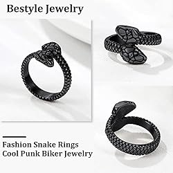 Bestyle Black Snake Ring for Women Men Cool Rings