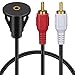 BATIGE 3.5mm Female to 2 RCA 2RCA Male AUX Car Mount Flush Extension Cable for Car Boat Motorcycle Dashboard - 3ft