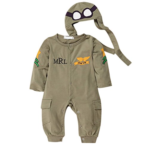 MagiDeal Cute Infant Toddler Baby Boys Pilot Jumpsuits Costume Romper Long Sleeve Green
