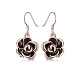 MXYZB Rose Gold Plated Black Rose Flower Hook Earrings Jewelry for Women Girls Hypoallergenic