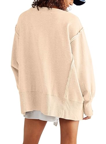 JOKELUCK WOMENS WARM FALL OVERSIZED SWEATSHIRTS LIGHTWEIGHT CREW NECK LONG SLEEVE SOFT CUTE FASHION WEAR KHAKI SMALL
