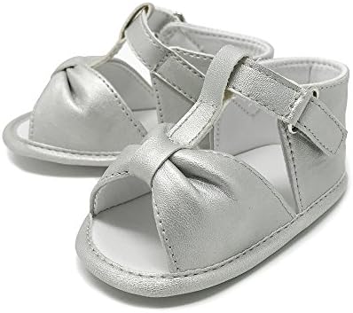 Frills Infant Toddlers Baby Girls Soft soled Fringe Crib Sandals - Silver Bow (Ages 0-6 Months/6 In Length)