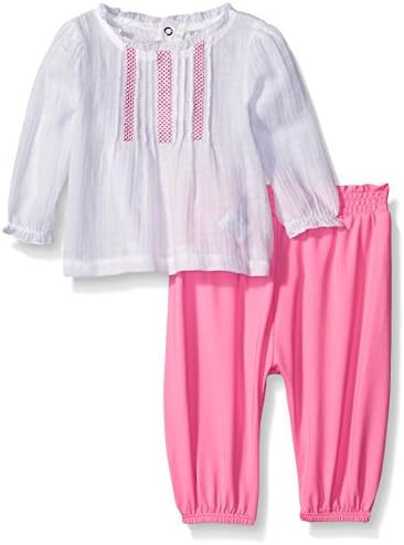 Amy Coe Girls' Gauze Pant Set, White/Sugar Plum, 0-3 Months