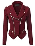 Doublju Womens Asymmetrical Zip-Up Moto Jacket