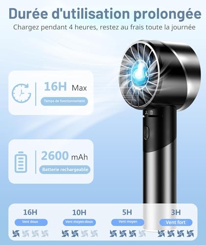 OUILA Mini Portable Handheld USB Fan, 2600mAh Rechargeable 4 Speeds Small Pocket Fan with Metal Material Pocket for Office Home Outdoor