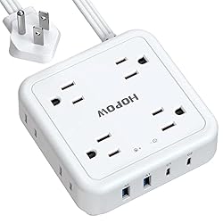 HOPOW Flat Plug Power Strip with 30W USB C Port, 5