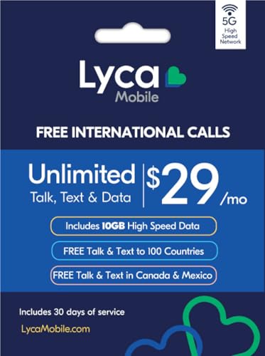 Lyca Mobile USA Prepaid 5G/4G SIM Card | $29 Plan | Unlimited Talk, Text & Data | 10GB High Speed Data