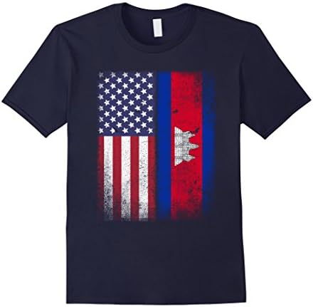 Mens American Cambodian Flag T-shirt Cambodia Heritage Tee Medium Navy