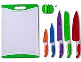 EatNeat 12-Piece Colored Sharp Knife Set: 5 Stainless Steel Kitchen Knives with Covers, Cutting Board and Sharpener