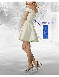 Fuera del hombro Homecoming corto con abalorio satén, A-Line vestidos de noche graduación