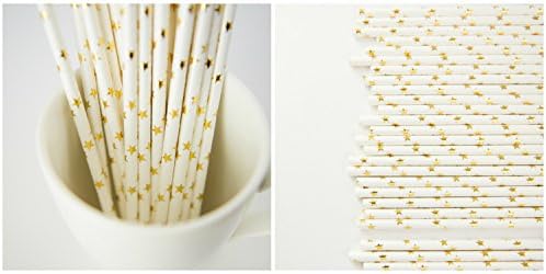 High Class Paper Straws for Parties, Weddings, Baby Showers &amp; More: Gold Foil Mini Stars– Disposable &amp; Eco- Friendly, 100% Biodegradable –Pack of 75, Unique &amp; Elegant Designs