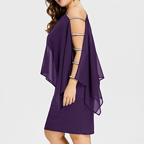 BSGSH Women's Chiffon Dress Strappy Batwing Sleeve Cut Out Split Back Bodycon Party Pencil Dresses Plus Size (XL, Purple)