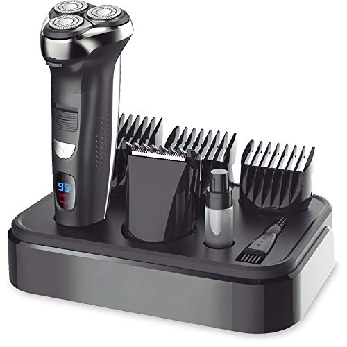 Ceenwes Electric Razor Waterproof Hair Clippers Electric Shaver Cordless Clippers Hair Trimmer Mens Rechargeable Electric Razor Wet & Dry Rotary Shavers with 4 Guide Combs for Men Kids Babies (Black) - Thumbnail 7