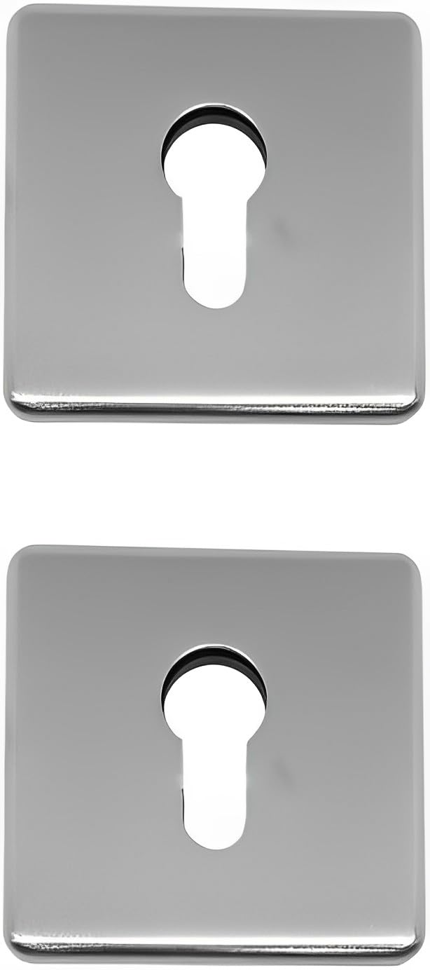 Pair of Rosette Cylinder Hole Compatible with Yale Hole, Door Lock Hole Mouthpieces - Rosettes Sold in Pair (Square, Satin Chrome)