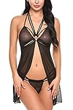 Avidlove Women Sexy Lingerie Lace Babydoll Open Front Teddy Mesh Chemises
