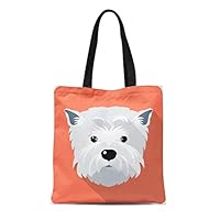 Semtomn Cotton Canvas Tote Bag Westie Dog West Highland White Terrier Face Flat Funny Reusable Shoulder Grocery Shopping Bags Handbag Printed