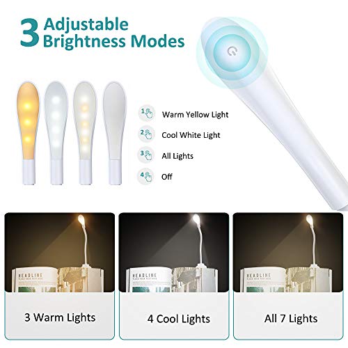 Reading Light, Bovon 360Â° Flexible Clip on Book Light, 7 LED 3-Level Brightness (Warm & Cool), USB Rechargeable, Touch Switch, Eye Care Mini Night Reading Lamp for Bed, Desk, E-Reader, etc