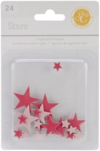 Studio Calico 24-Piece Essentials Star Chipboard Shapes, Red/Pink