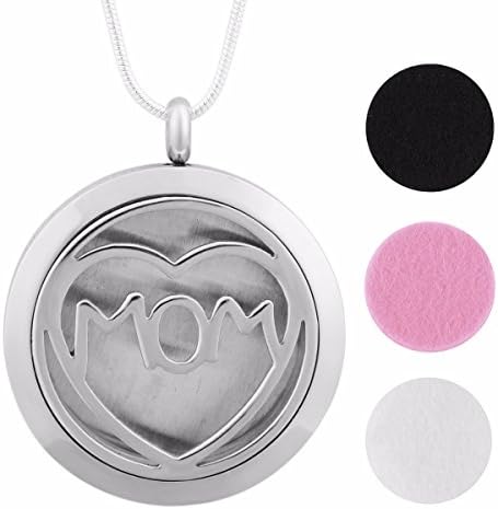 Eudora "Mom, I Love You" Aromatherapy Essential Oil Perfume Diffuser Locket Pandent Necklace 24'' Chain Assorted