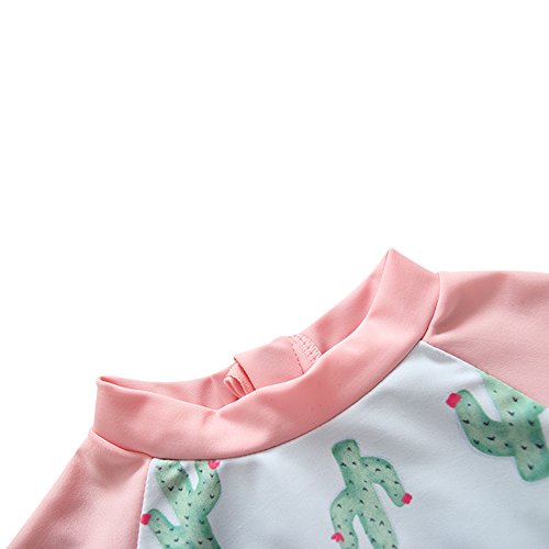 UV Sun Protective Baby Girls Swimsuit Long Sleeve Kids 3pcs Cactus Bathing Suit Rash Guards UPF 50+ Pink 3-4T