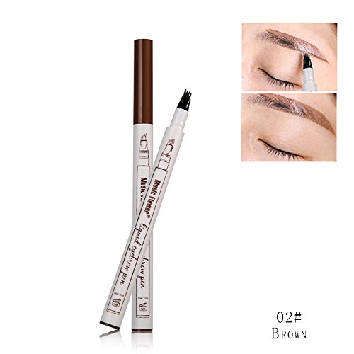 Music Flower Liquid Tattoo Eyebrow Pen With Four Tips Brow Pen, Long-lasting Waterproof Brow Gel for Eyes Makeup-Brown (Best Liquid Eye Pen)