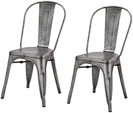 DecentHome Metal Stackable Tolix Style Dining Side Chairs, Set of 2 (Aged Galvanized Steel Dark)