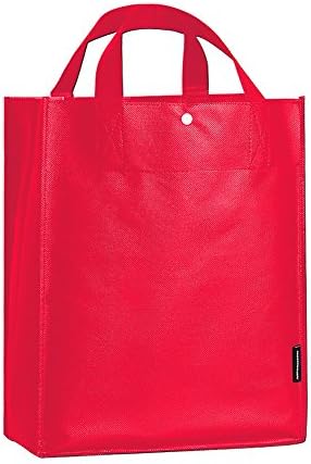 10 Pack of Recycled Large Reinforced Grocery Bag Shopping Tote with Snap Button, Red