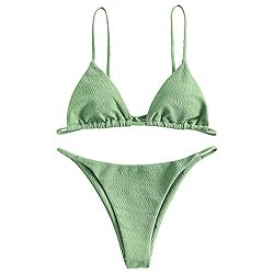 ZAFUL Womens Textured Tie String Bikini Swimwear