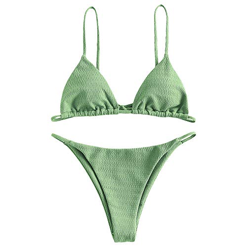 ZAFUL Womens Textured Tie String Bikini Swimwear
