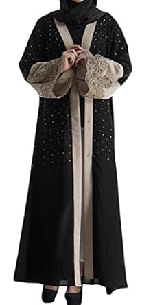 Pandapang Womens Muslim Cardigan Dubai Abaya Gown Islamic Dress