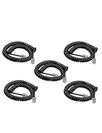boundto 5 Pack 6 ft Modular auricular de teléfono en espiral para teléfono Handset Negro Curly Cord