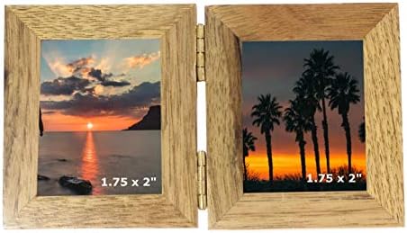 benerini Wooden Oak Miniature Twin 2 Picture Vertical Double Folding Photo Frame - Takes 2 Photos of 1.75 x 2 Inches (4.5 x 5.5 cm)