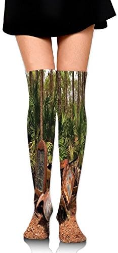 Hizhogqul Rusty Tractor Mule Truck Deep In Forest With Tropical Palm Trees Image Women's Fashion Over The Knee High Socks (60cm)