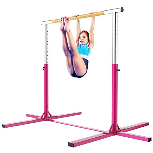 ALBAD Gymnastics Horizontal Bars - Expandable Gym Kip Bar for Junior Training Bar Adjustable Home Folding Gymnastic Equipment for Kids (Cylinder-Pink)