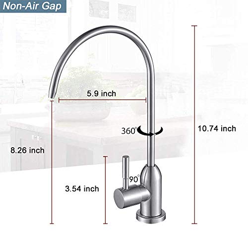 ESOW Kitchen Drinking Water Faucet, 100% Lead-Free Kitchen Water Filter Faucet Fits most Reverse Osmosis Units or Water Filtration System in Non-Air Gap, Stainless Steel 304 Body Brushed Nickel Finish